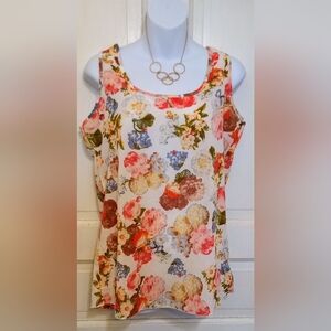🛍️ BUNDLE ONLY 🛍️Liva Girl Vibrant Red & Orange Sheer Floral Sleeveless Blouse